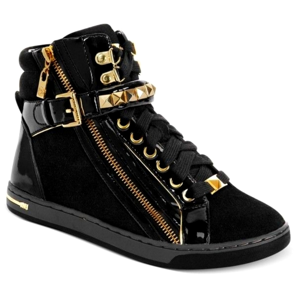 Michael Kors Glam Studded Women's Black and Gold Suede/Patent Leather High Tops